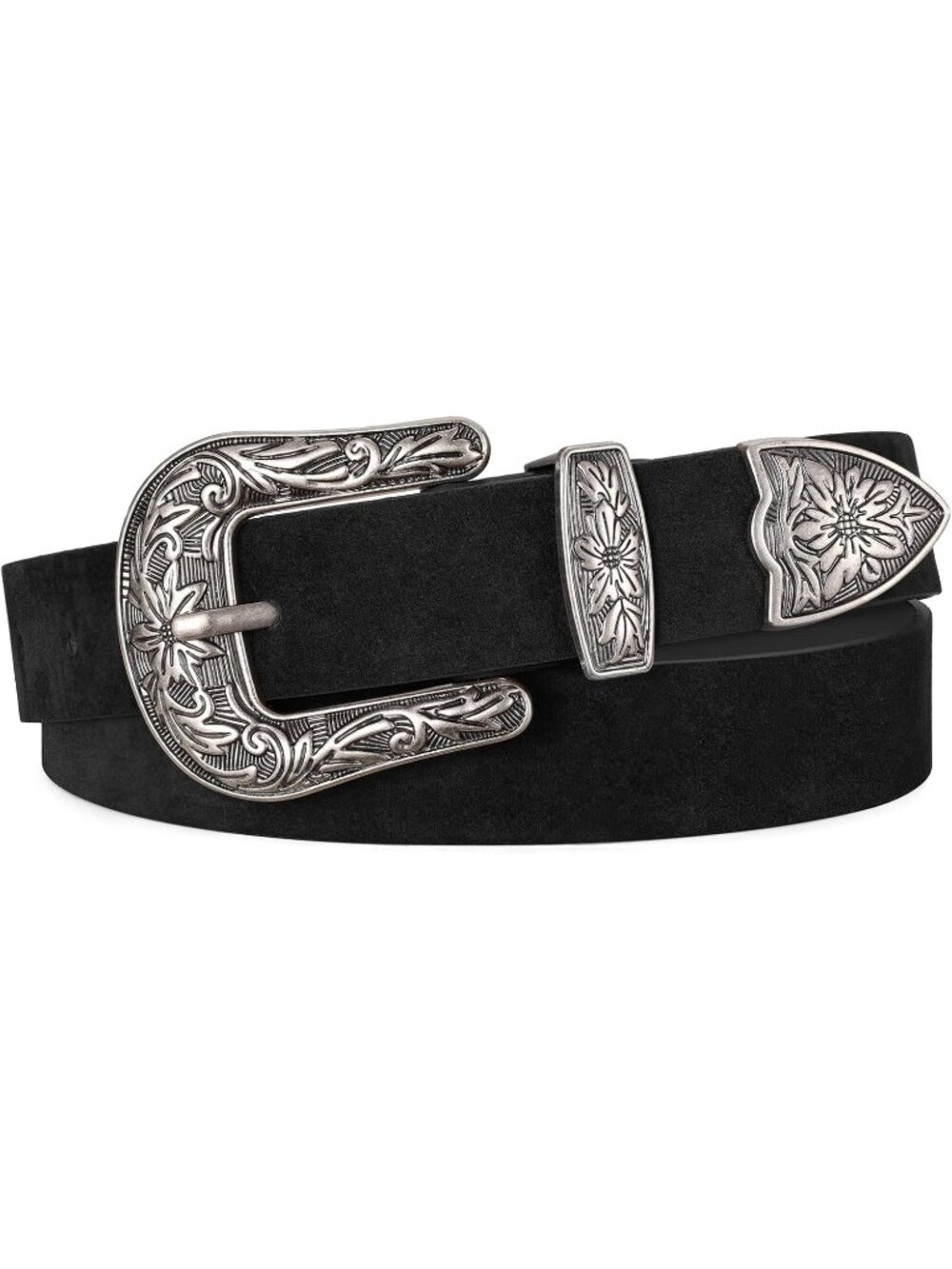 Women's Black(suede) Leather Waist Belts Vintage Western Design Silver Buckle